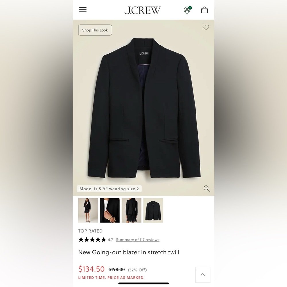 J.Crew Black Going Out Blazer 4P